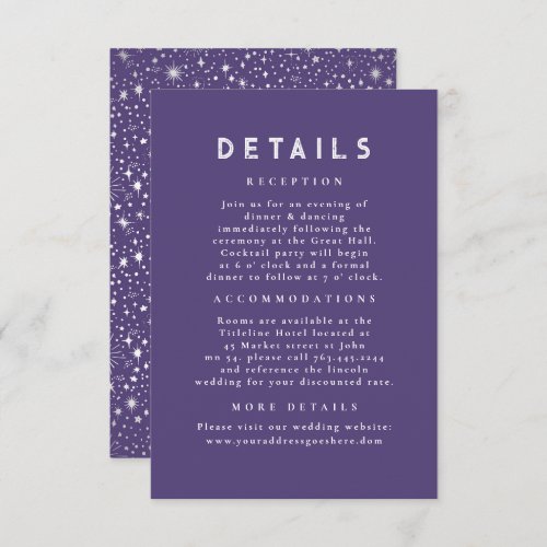 Starry Night Celestial Purple Wedding Details Enclosure Card