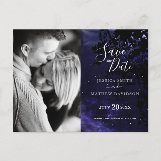 Starry Night Celestial Sky Photo Save the Date Announcement Postcard (Front)