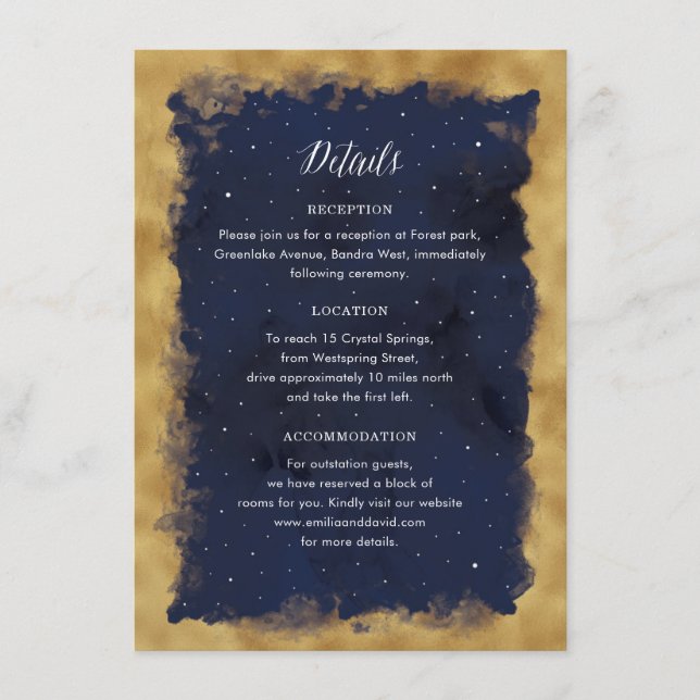 Starry Night Celestial Star Wedding Details Card (Front)