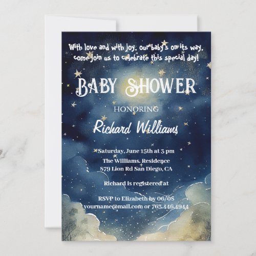 Starry Night Celestial Watercolor Baby Shower   Invitation