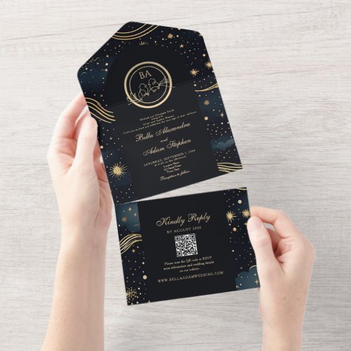 Starry Night Celestial Wedding All In One Invitation