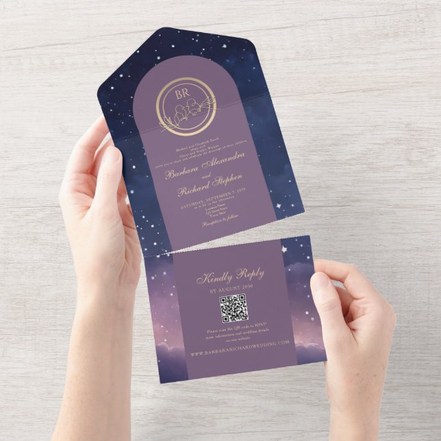 Starry Night Celestial Wedding All In One Invitation (Tearaway)