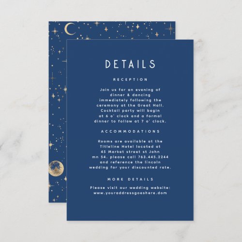Starry Night Celestial Wedding Details Enclosure Card
