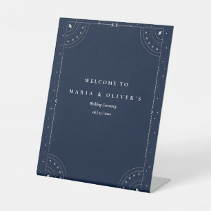 Starry Night Celestial Wedding Navy Blue Elegant Pedestal Sign
