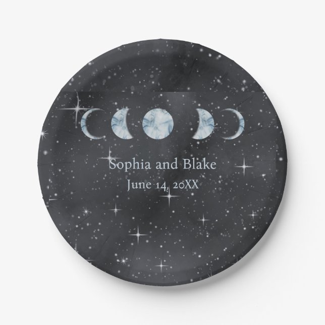 Starry Night Celestial Wedding Paper Plates (Front)