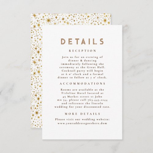 Starry Night Celestial White Gold Wedding Details Enclosure Card