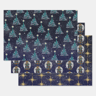 Starry Night Christmas 3 Variations Wrapping Paper Sheets