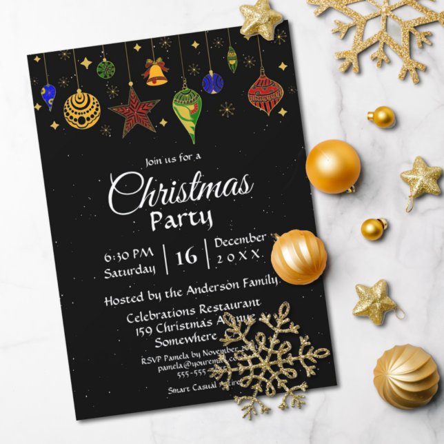Starry Night Christmas Baubles Party Invitation (Creator Uploaded)