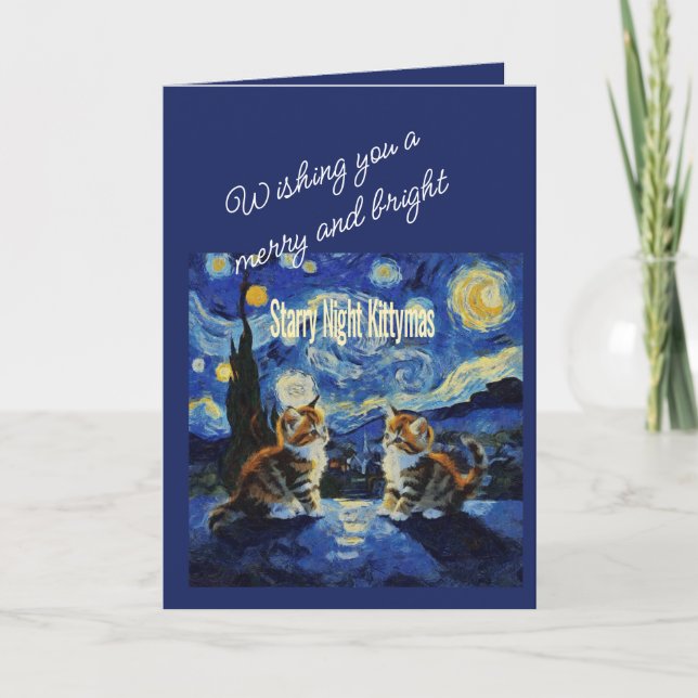 Starry Night Christmas Cat Lover Kittymas Fun Card (Front)