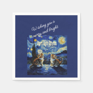 Starry Night Christmas Cat Lover Kittymas Fun Napkins