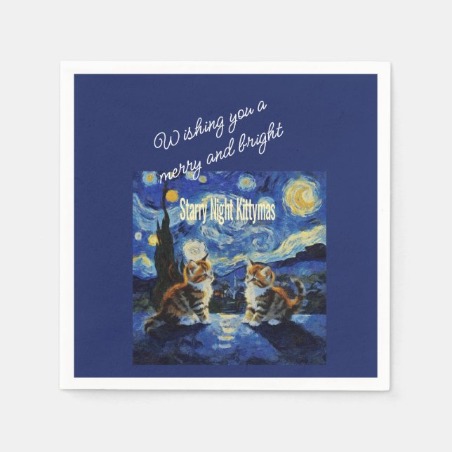Starry Night Christmas Cat Lover Kittymas Fun Napkins (Front)