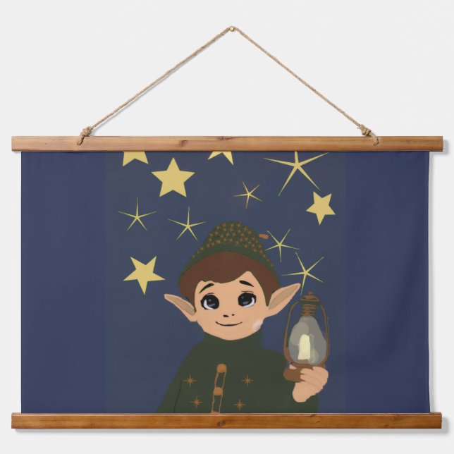 Starry Night Christmas Elf Hanging Tapestry (Front)