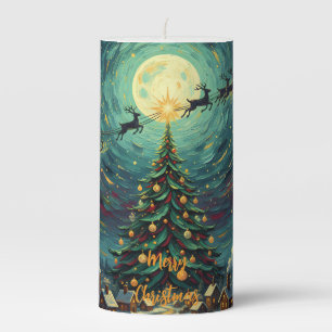 Starry Night Christmas Pillar Candle Santa 3x6
