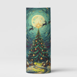 Starry Night Christmas Pillar Candle Santa 3x8