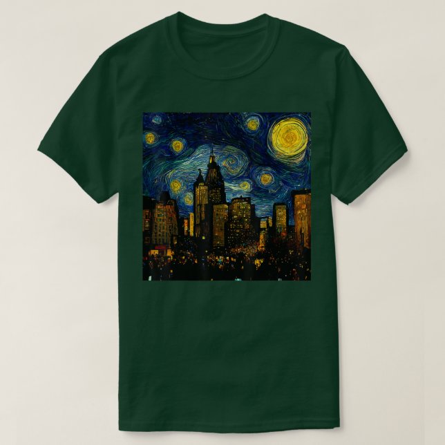 Starry Night Cityscape van Gogh Inspiration Art Mi T-Shirt (Design Front)
