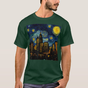 Starry Night Cityscape van Gogh Inspiration Art Mi T-Shirt