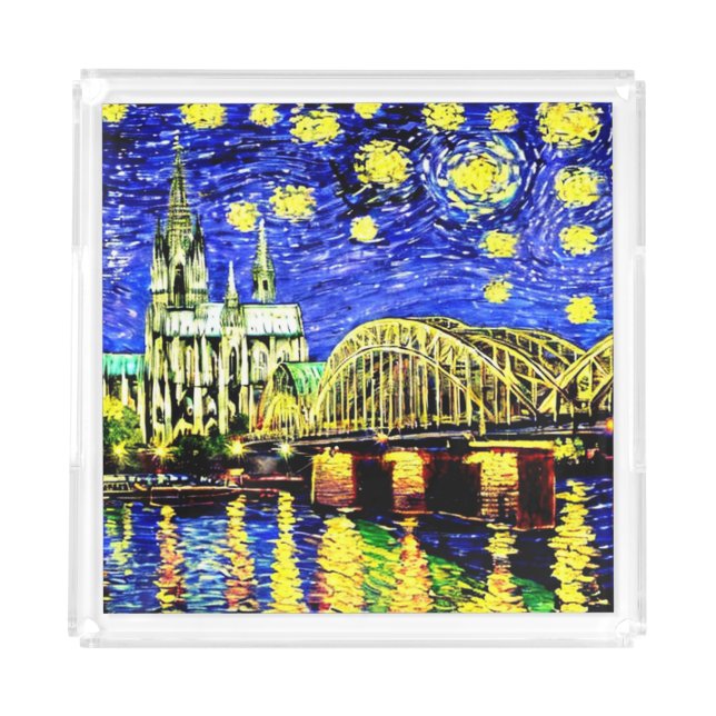 Starry Night Cologne Germany Cathedral Acrylic Tray (Front)