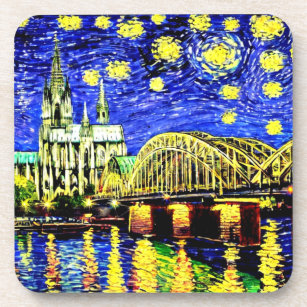 Starry Night Cologne Germany Cathedral Beverage Coaster