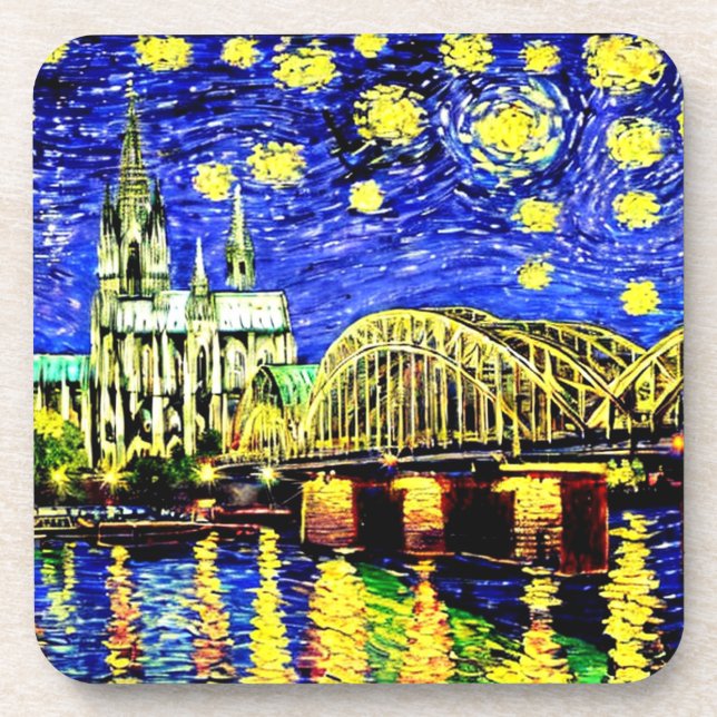 Starry Night Cologne Germany Cathedral Beverage Coaster (Front)