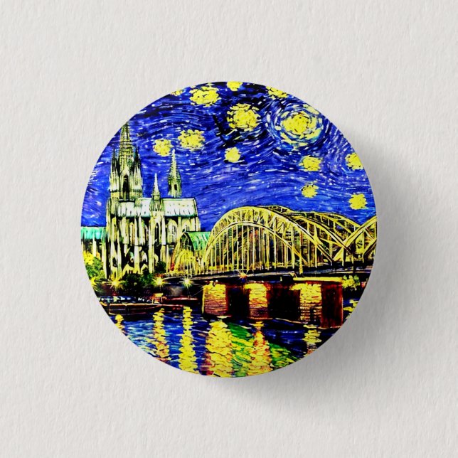Starry Night Cologne Germany Cathedral Button (Front)