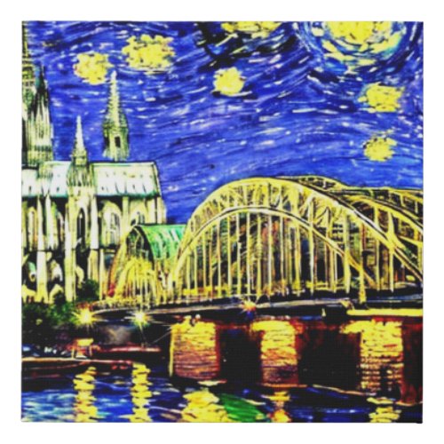 Starry Night Cologne Germany Cathedral Faux Canvas Print
