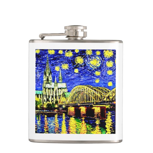 Starry Night Cologne Germany Cathedral Flask (Front)