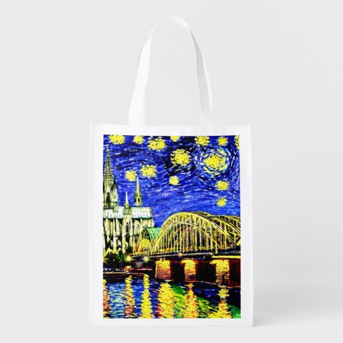 Starry Night Cologne Germany Cathedral Grocery Bag