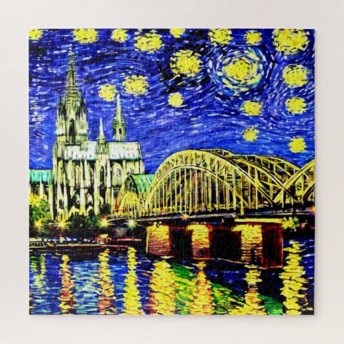 Starry Night Cologne Germany Cathedral Jigsaw Puzzle
