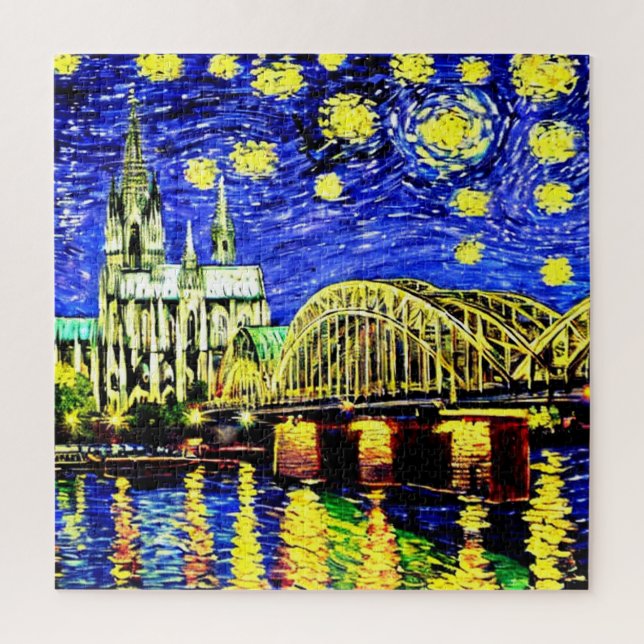 Starry Night Cologne Germany Cathedral Jigsaw Puzzle (Vertical)