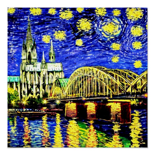 Starry Night Cologne Germany Cathedral Poster (Front)