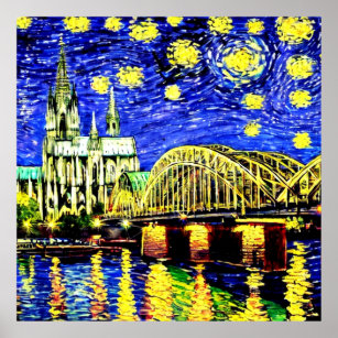 Starry Night Cologne Germany Cathedral Poster