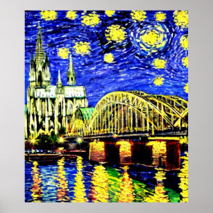 Starry Night Cologne Germany Cathedral Poster