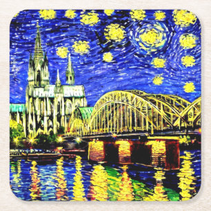 Starry Night Cologne Germany Cathedral Square Paper Coaster