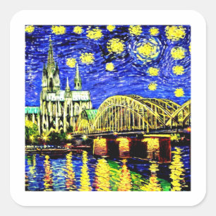 Starry Night Cologne Germany Cathedral Square Sticker