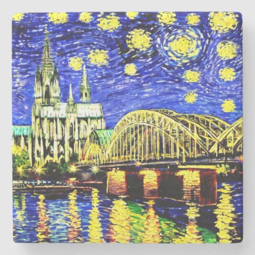 Starry Night Cologne Germany Cathedral Stone Coaster