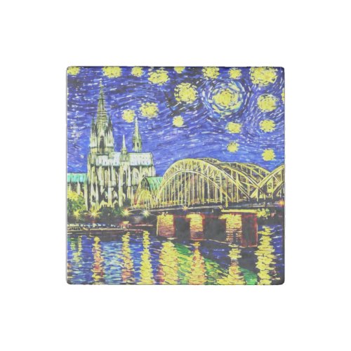 Starry Night Cologne Germany Cathedral Stone Magnet