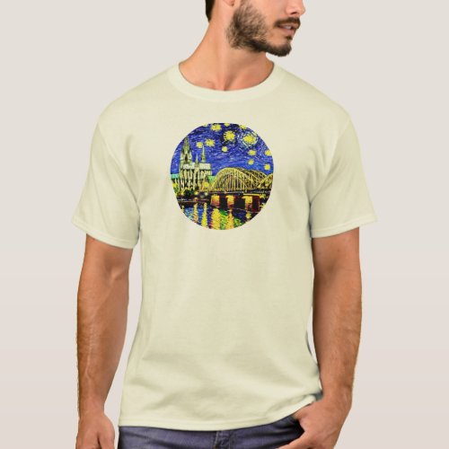 Starry Night Cologne Germany Cathedral T_Shirt