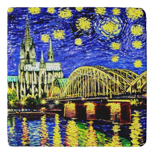 Starry Night Cologne Germany Cathedral Trivet (Front)