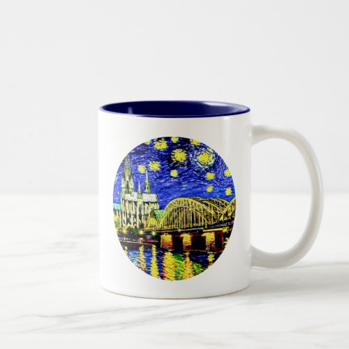 Starry Night Cologne Germany Cathedral Two_Tone Coffee Mug