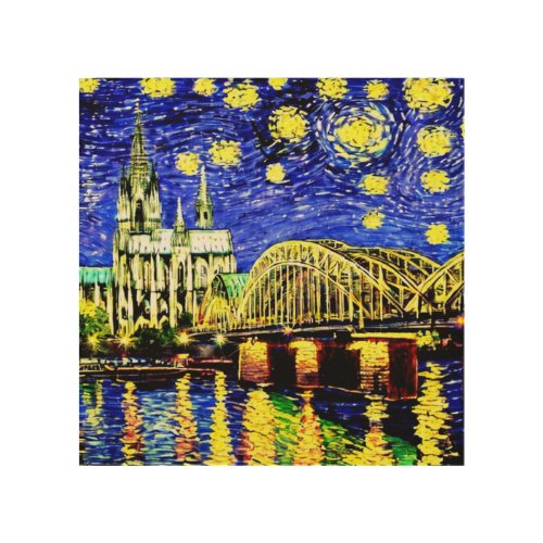 Starry Night Cologne Germany Cathedral Wood Wall Art