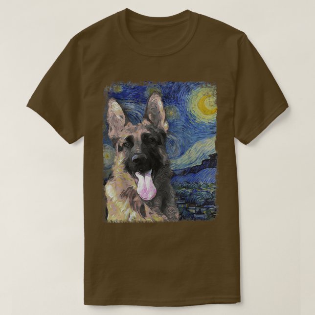 Starry Night Colorful German Shepherd Painting  T-Shirt (Design Front)