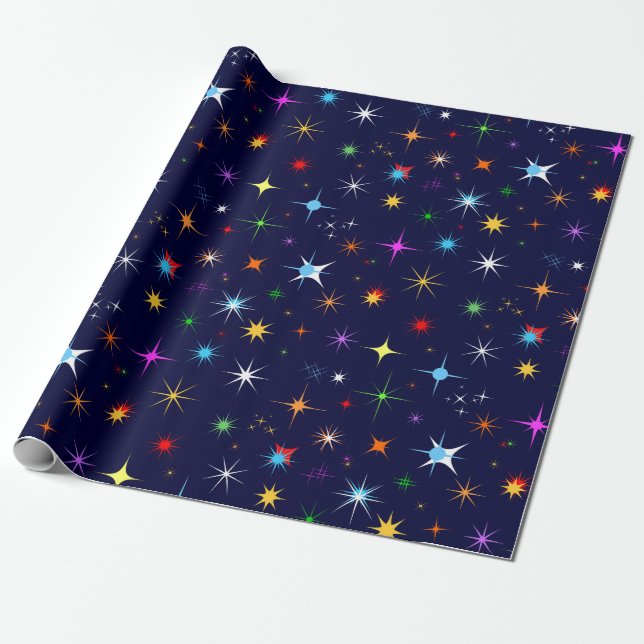 Starry Night Colorful Seamless Pattern Wrapping Paper (Unrolled)