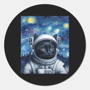 Starry Night Cosmic Cat Astronaut Art Classic Round Sticker