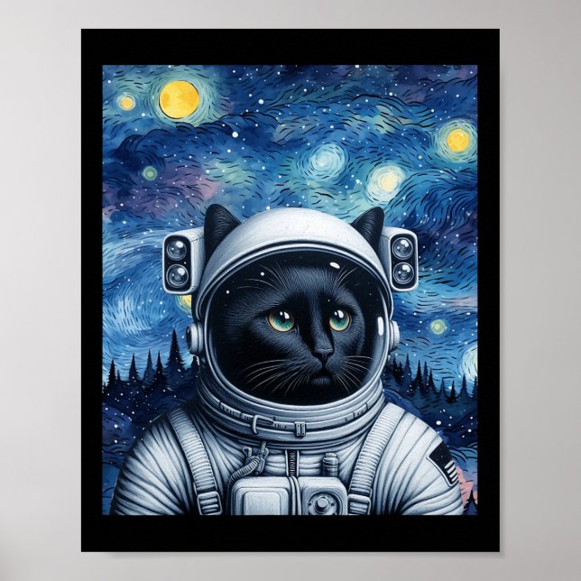 Starry Night Cosmic Cat Astronaut Art  Poster (Front)