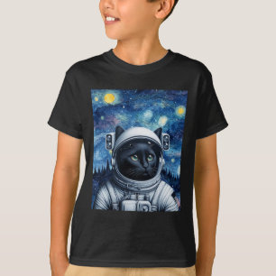 Starry Night Cosmic Cat Astronaut Art  T-Shirt