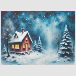 Starry Night Cottage Winter Wonderland Decoupage  Tissue Paper