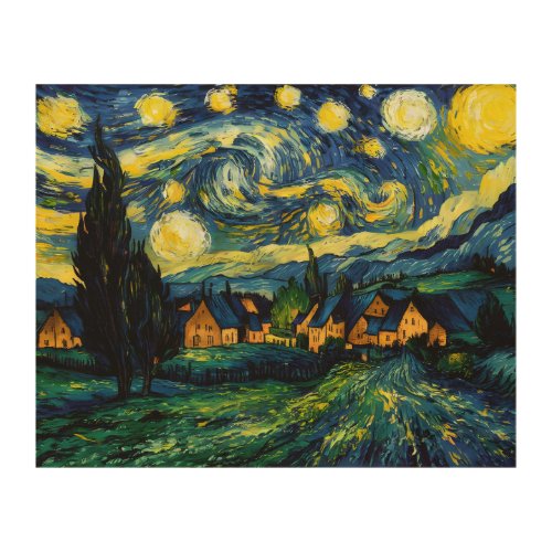 Starry Night Countryside Paintings Gift Wood Wall Art