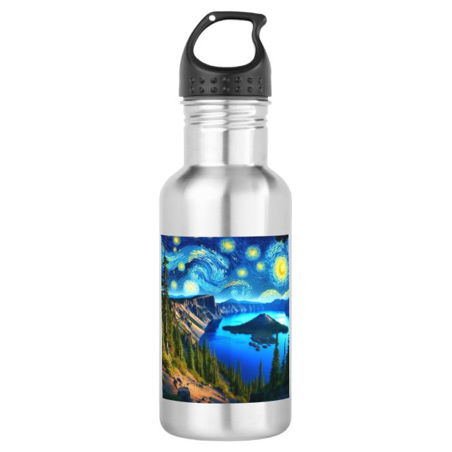 Starry Night Crater Lake National Park Stainless Steel Water Bottle (Front)
