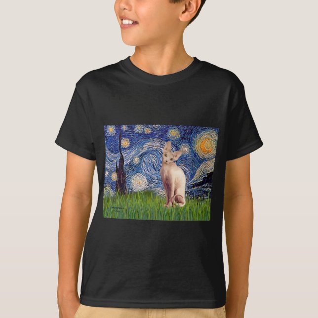 Starry Night - Cream Sphynx Cat T-Shirt (Front)