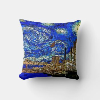 Starry Night Crescent City Throw Pillow by figstreetstudio at Zazzle